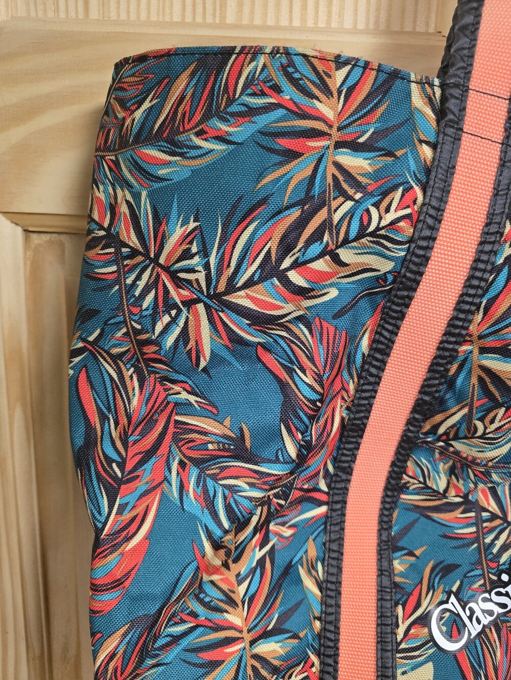 Teal Tropical Tote Bag with Coral Straps - Picture 3 of 14
